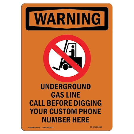 Signmission Safety Sign, OSHA WARNING, 5" Height, Underground Gas Line, Portrait OS-WS-D-35-V-13588